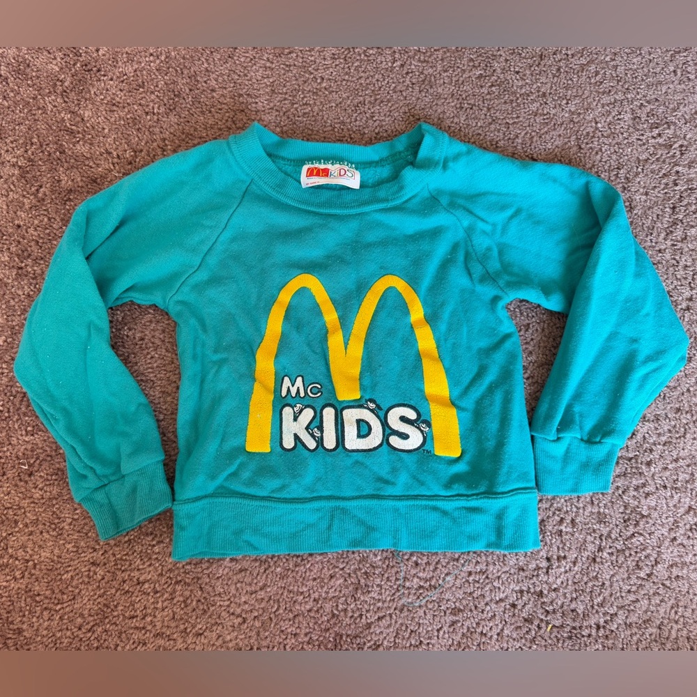 vintage mcdonalds crewneck sweater mckids teal blue 4t retro restaurant logo